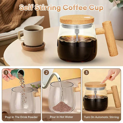 Automatic Self Stirring Cup 400ml Self Mixing Coffee Mug Glass Waterproof